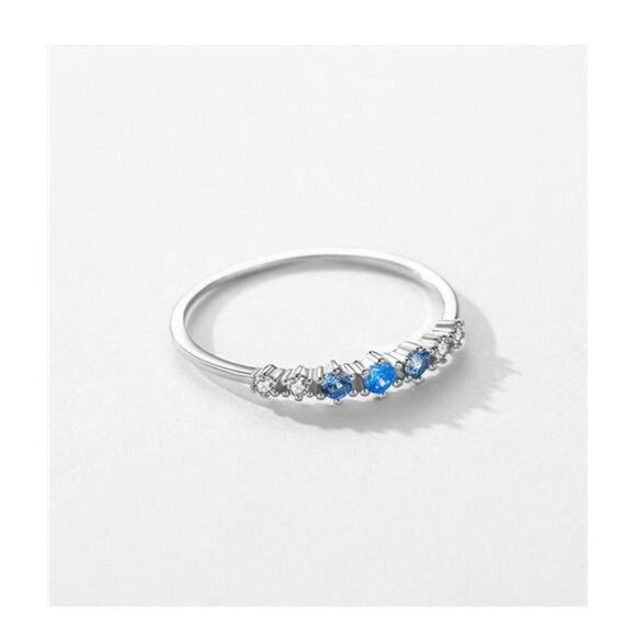 Dainty Sterling Silver Round Blue Baguette Ring Gift For Her - Size 6 - Picture 2 of 6